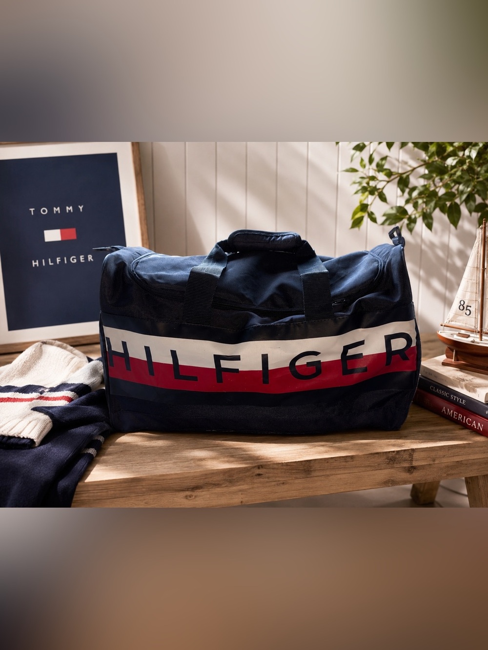 tommy hilfiger navy logo duffel bag